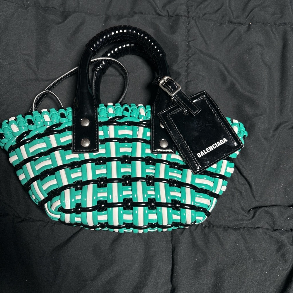 Balenciaga Green, White & Black Woven Tote - Picture 2 of 8